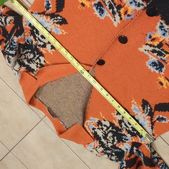 ESSITAM Orange Floral Jacquard Jacket Cardigan Size Large - Picture 6 of 7